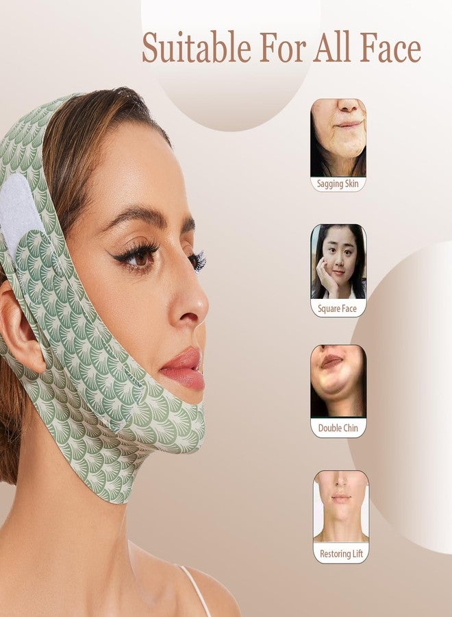 EDCBMB V Line Lifting Mask chin strap for sleeping jaw exerciser jawline shaper for women,Large,Green - Image 2